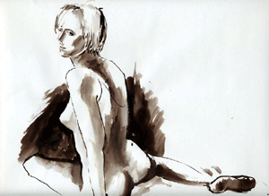 dancer twisting; brush drawing/