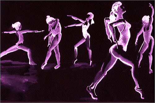 5 dancers warming up; Brush drawing +digital/