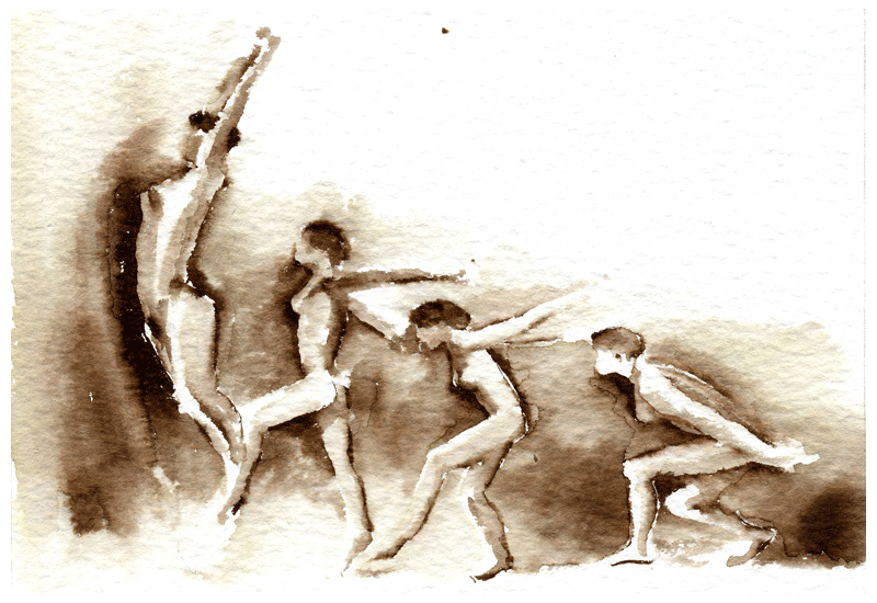 Dancer leaping , four studies; brush drawing/