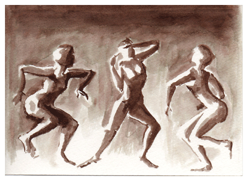 three dancers; brush drawing /