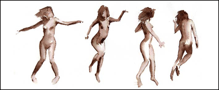Four studies of  ?naked dance; brush drawing/
