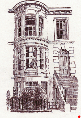  pen drawing of a townhouse./