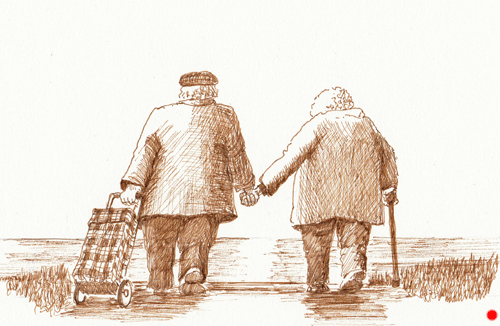  pen drawing of ancient couple/