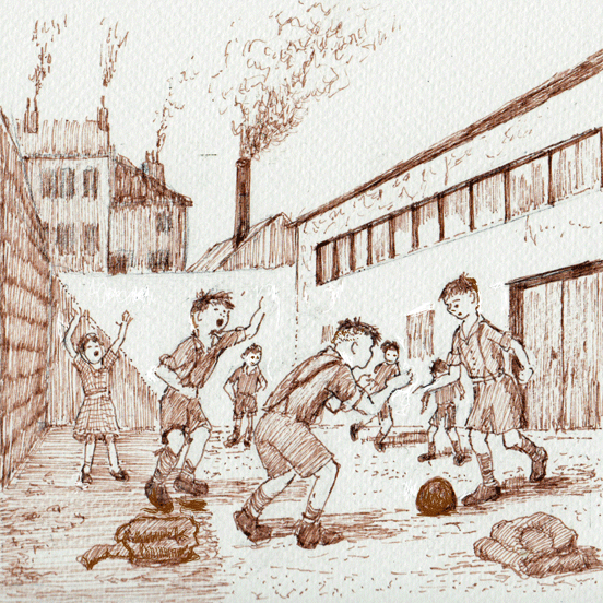  pen drawing ; 1940s football/