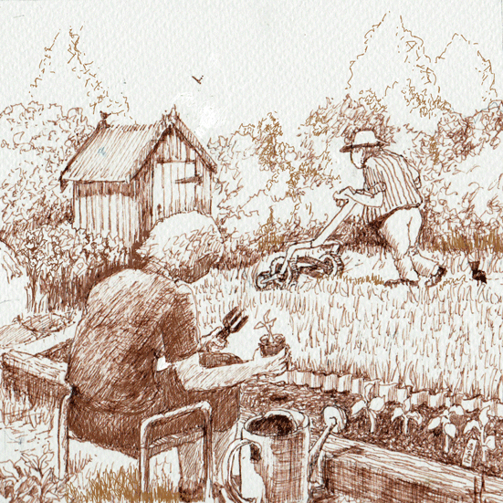  pen drawing ; gardening/