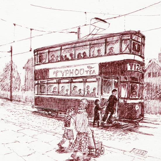  pen drawing ; tram/