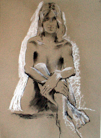 charcoal; sittiing female nude/
