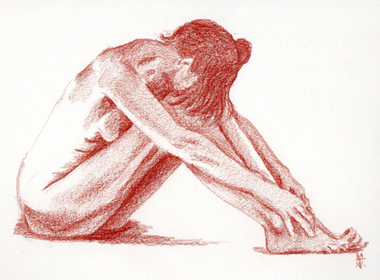 pencil; sitting female nude/