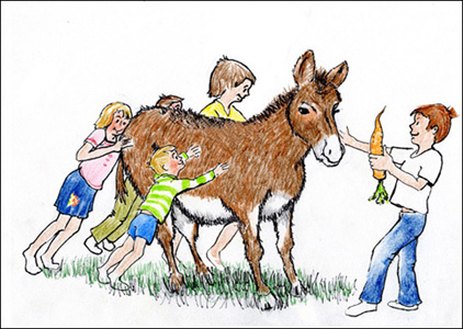 children and donkey /