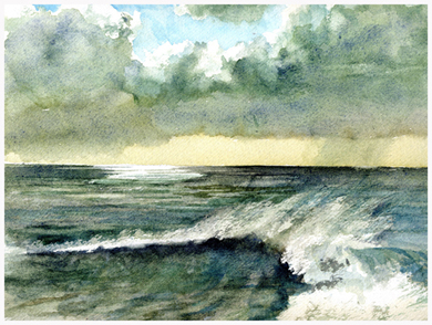 Breaking wave, watercolour./