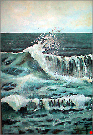 tall painting of breaking wave/