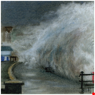Pastel drawing of storm in the Bay