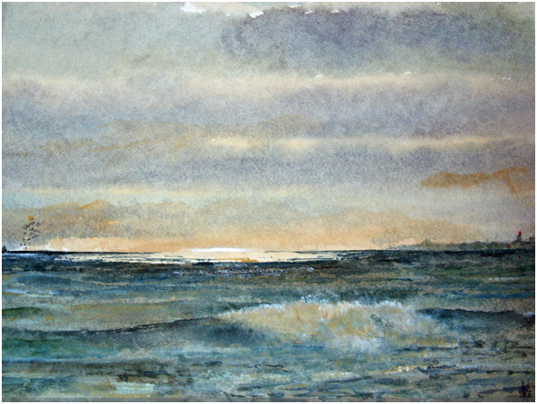 Seascape; evening sky./