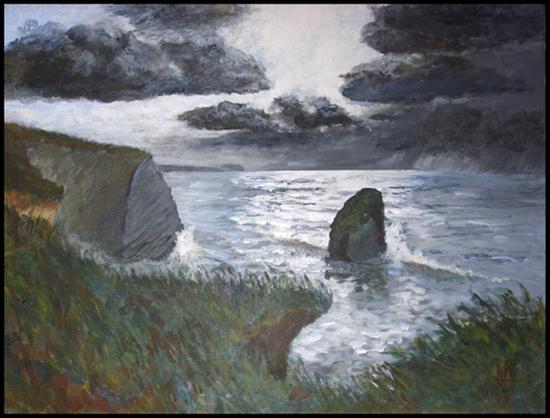 Cliffs,stormy sea and clouds/
