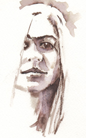 Brush portrait; young woman/