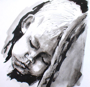  brush sketch of sleeping child/