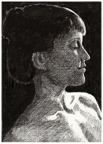 pen drawing; woman/