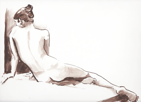  brush drawing nude female back/